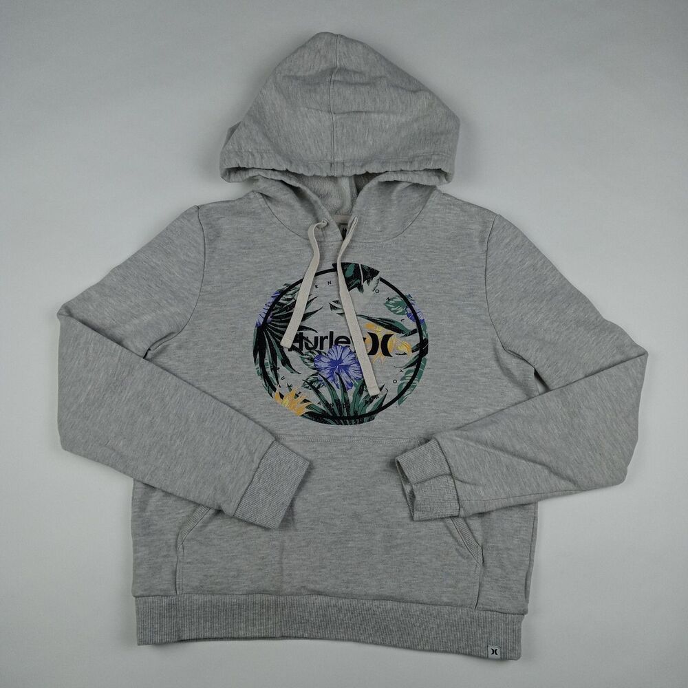 HURLEY Hoodie Sweatshirt Sweater Women's Size XS Pullover Gray Tropical
